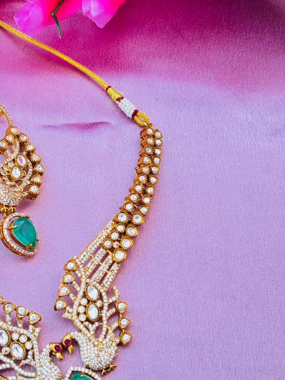 Peacock Necklace Set – Emerald Green - Image 3