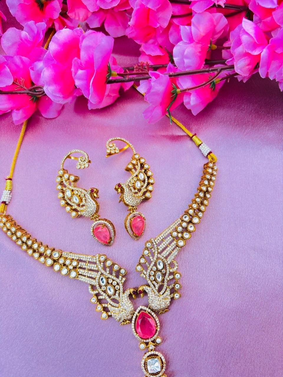 Peacock Necklace Set – Rani Pink - Image 3