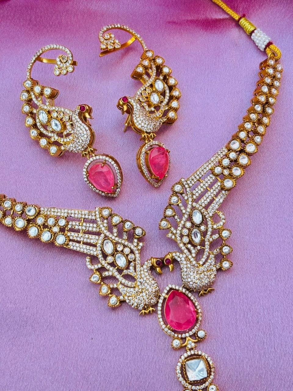 Peacock Necklace Set – Rani Pink - Image 2