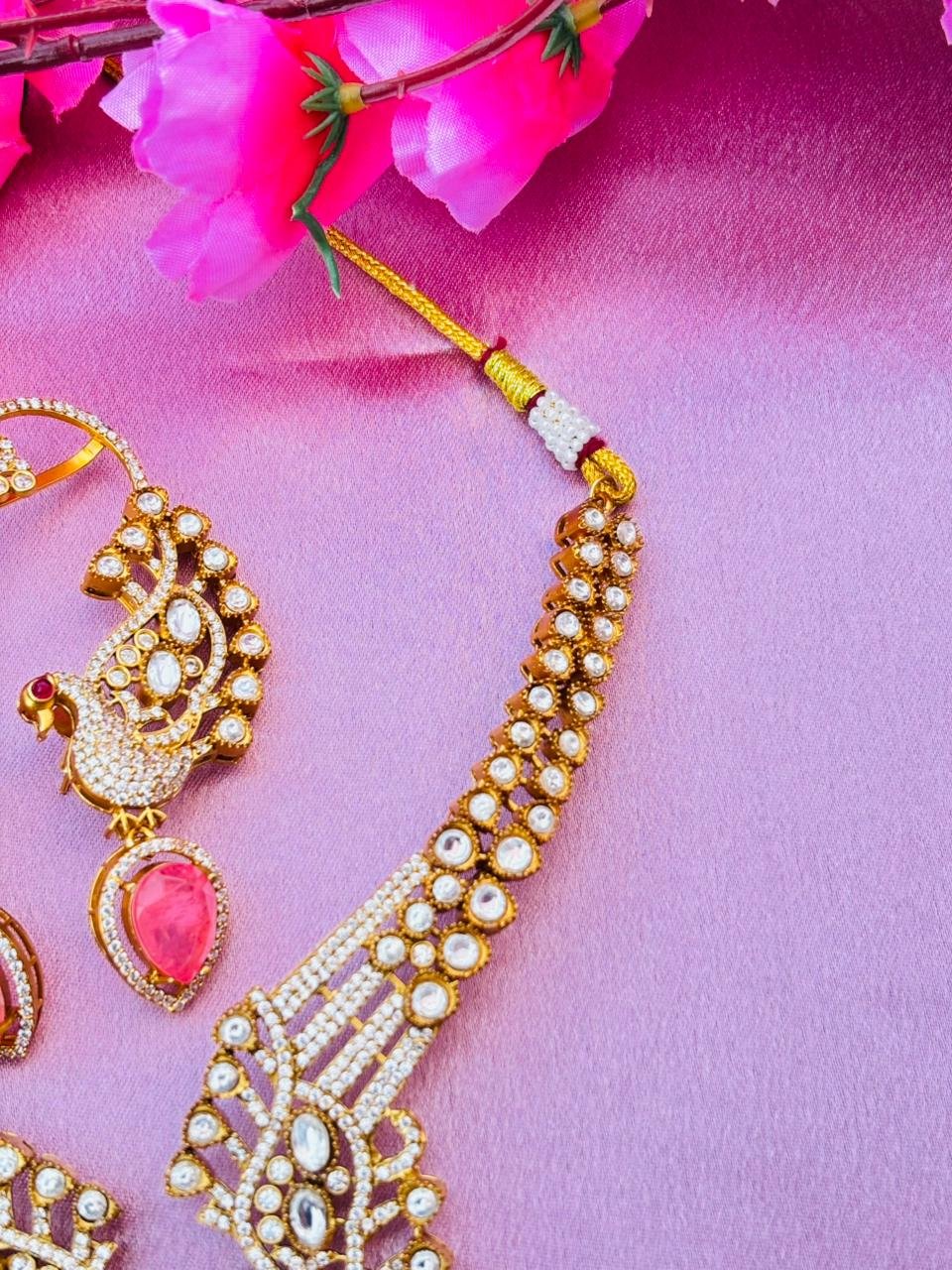 Peacock Necklace Set – Rani Pink - Image 4