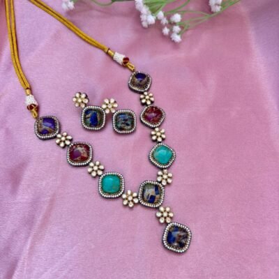 Multicolor Gemstone Statement Necklace Set
