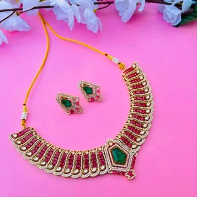 Red & Green Kundan Statement Choker Set