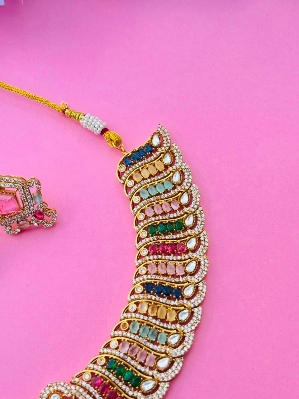 Multi Colour Kundan Statement Choker Set - Image 4