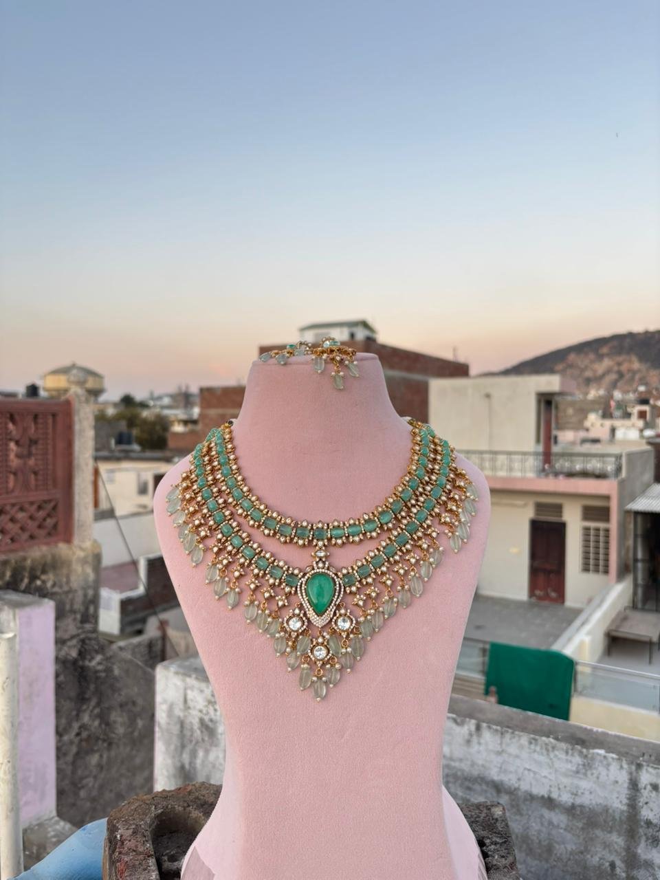 Emerald Bridal Layered Necklace Set