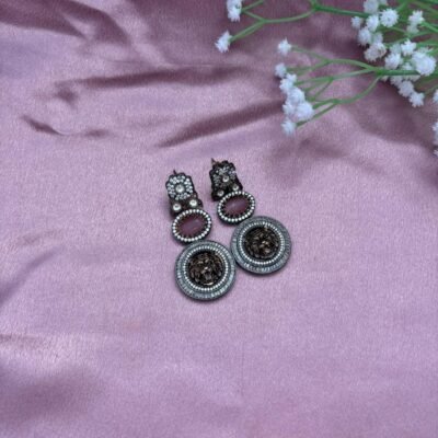 Victorian Lion Head Baguette Earrings – Pink Cat's Eye Stone