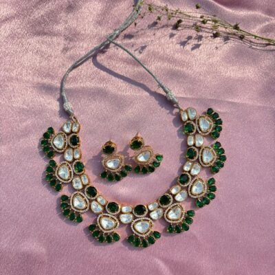 Kundan Choker Necklace Set In Green Colors For Women