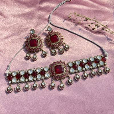 Ruby Red Choker Necklace Set
