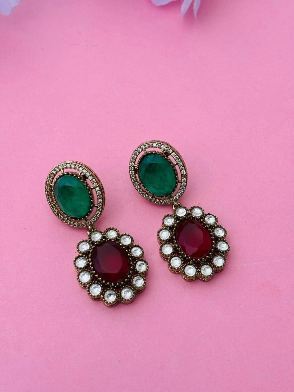 Gold Plated Oval Stone Drop Earrings - Image 4