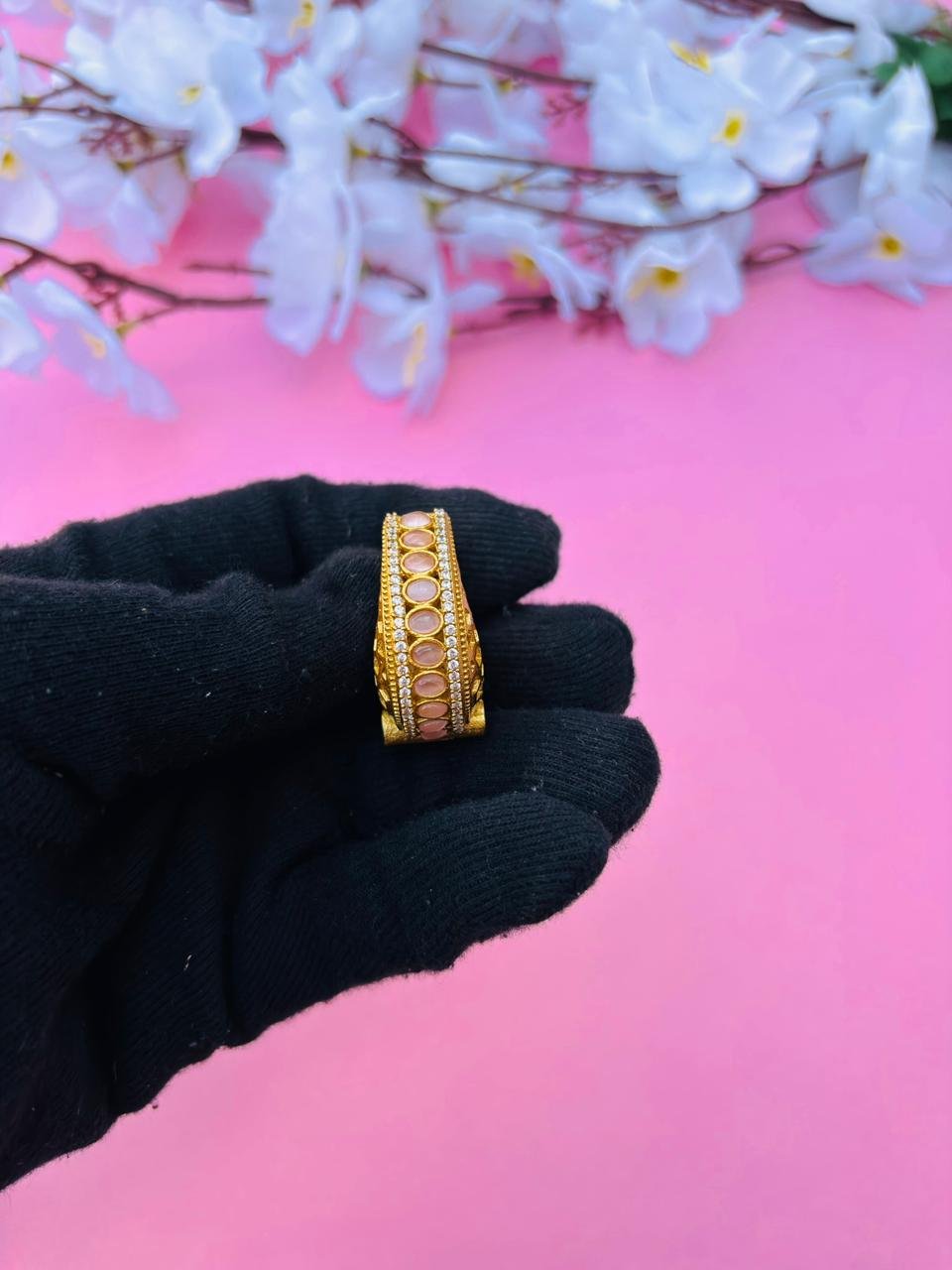 Gold Plated Studded Jaali Hoop Earrings - Image 6