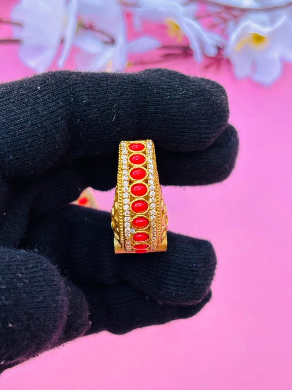 Gold Plated Studded Jaali Hoop Earrings - Image 4
