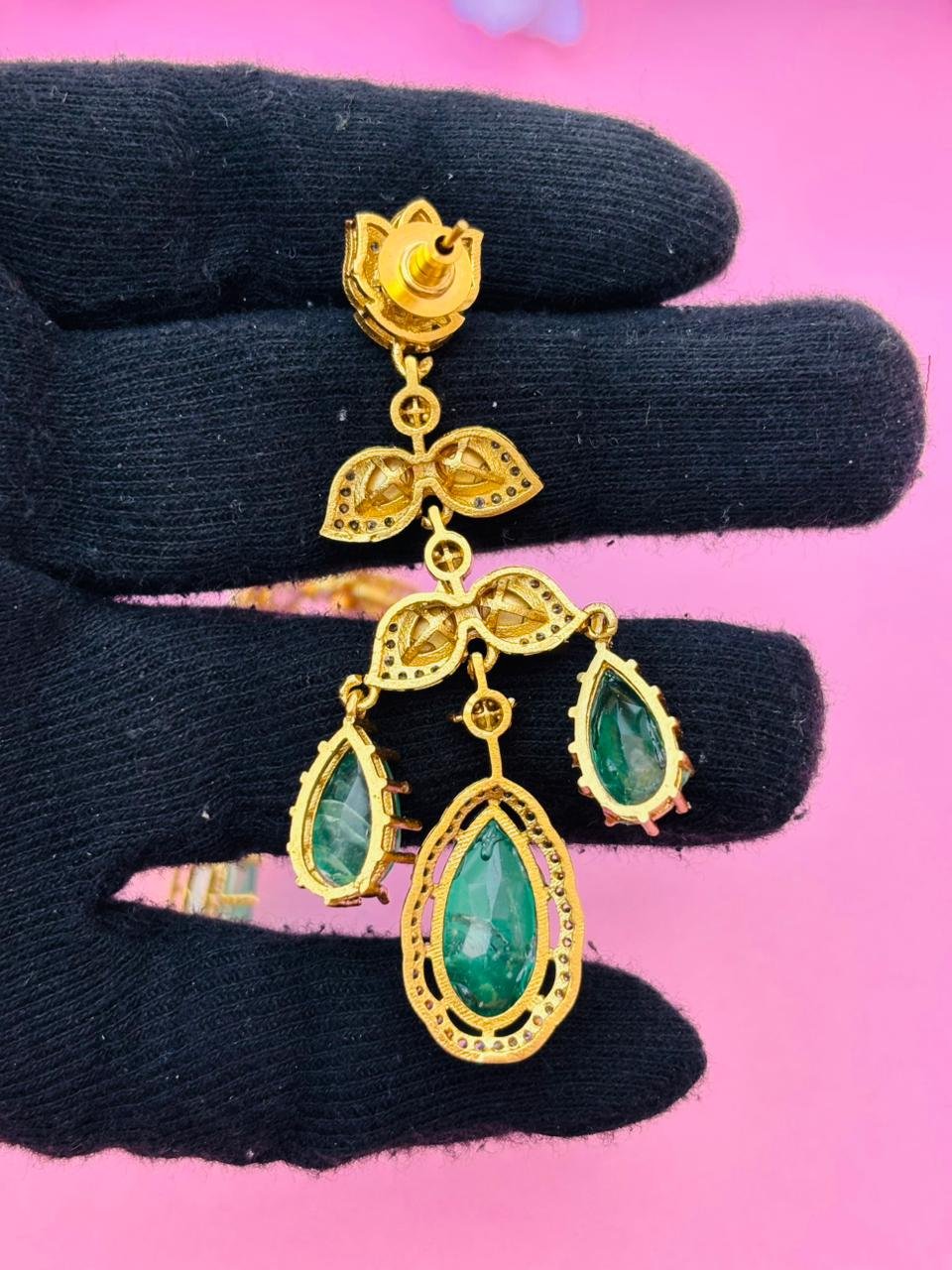 Gold Plated Kundan Floral Pear Drop Earrings - Image 7
