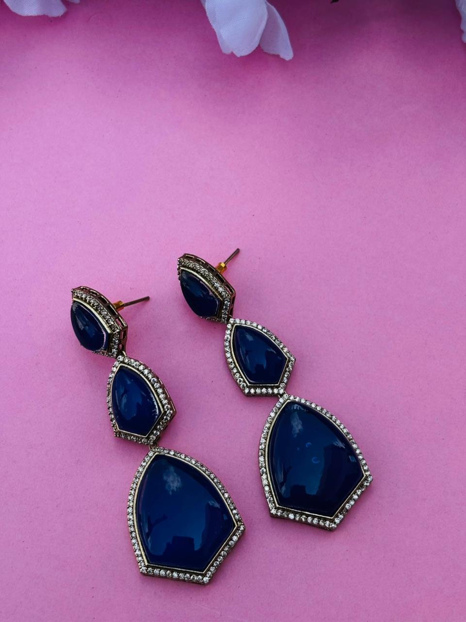Kite Shape Tiered Drop Earrings with CZ Border - Image 4
