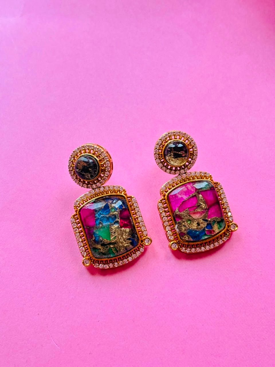 Mosaic Gemstone Drop Earrings - Image 4