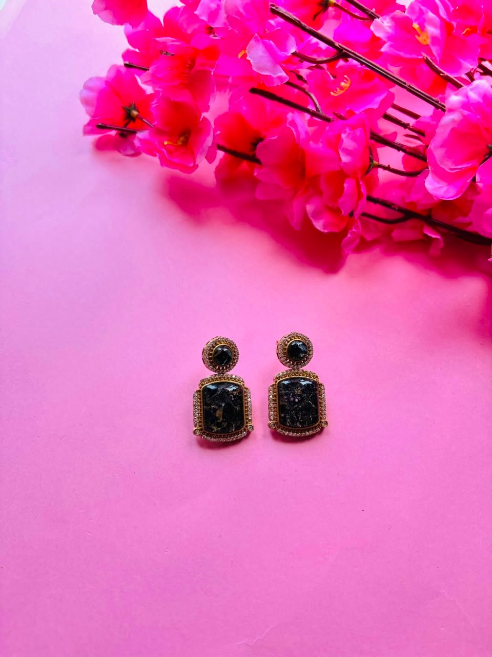 Mosaic Gemstone Drop Earrings - Image 2