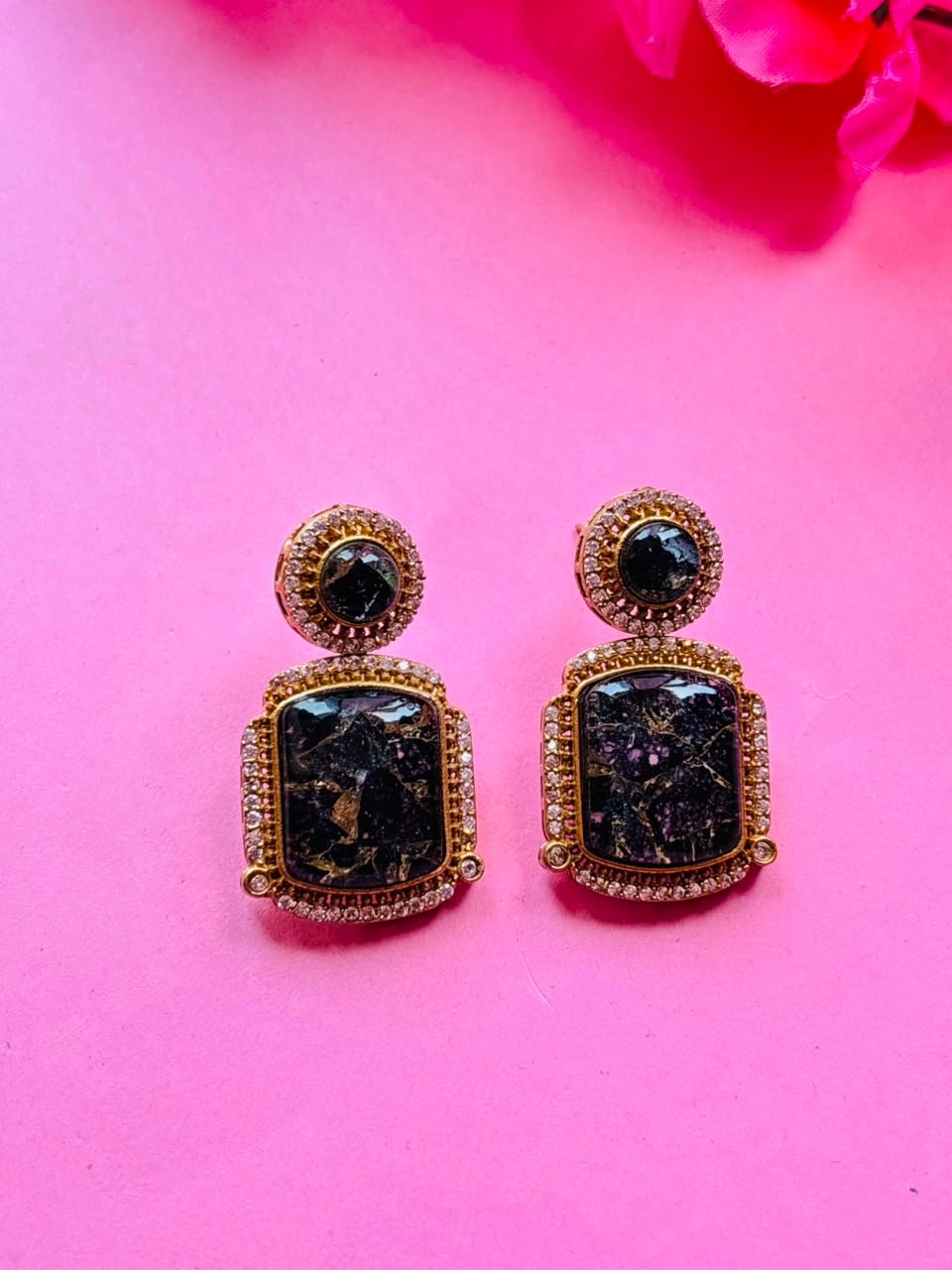 Mosaic Gemstone Drop Earrings - Image 5