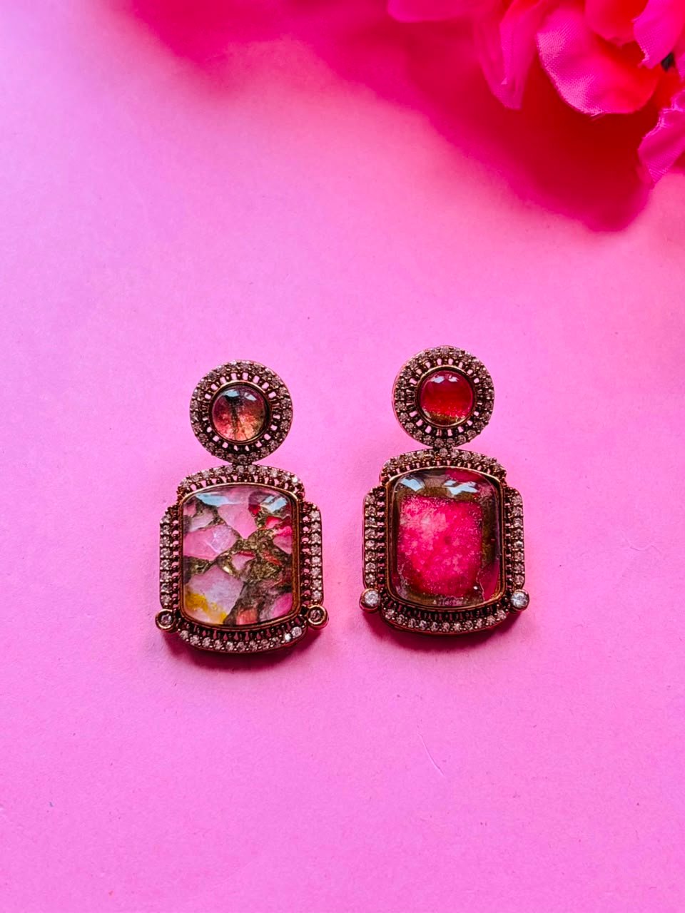 Mosaic Gemstone Drop Earrings - Image 5