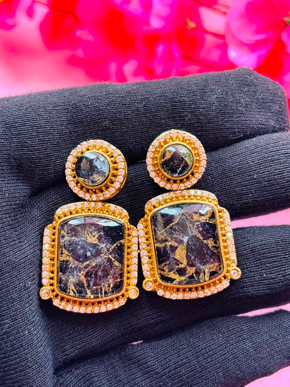 Mosaic Gemstone Drop Earrings - Image 4