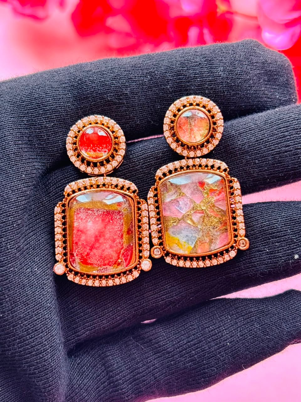 Mosaic Gemstone Drop Earrings - Image 4