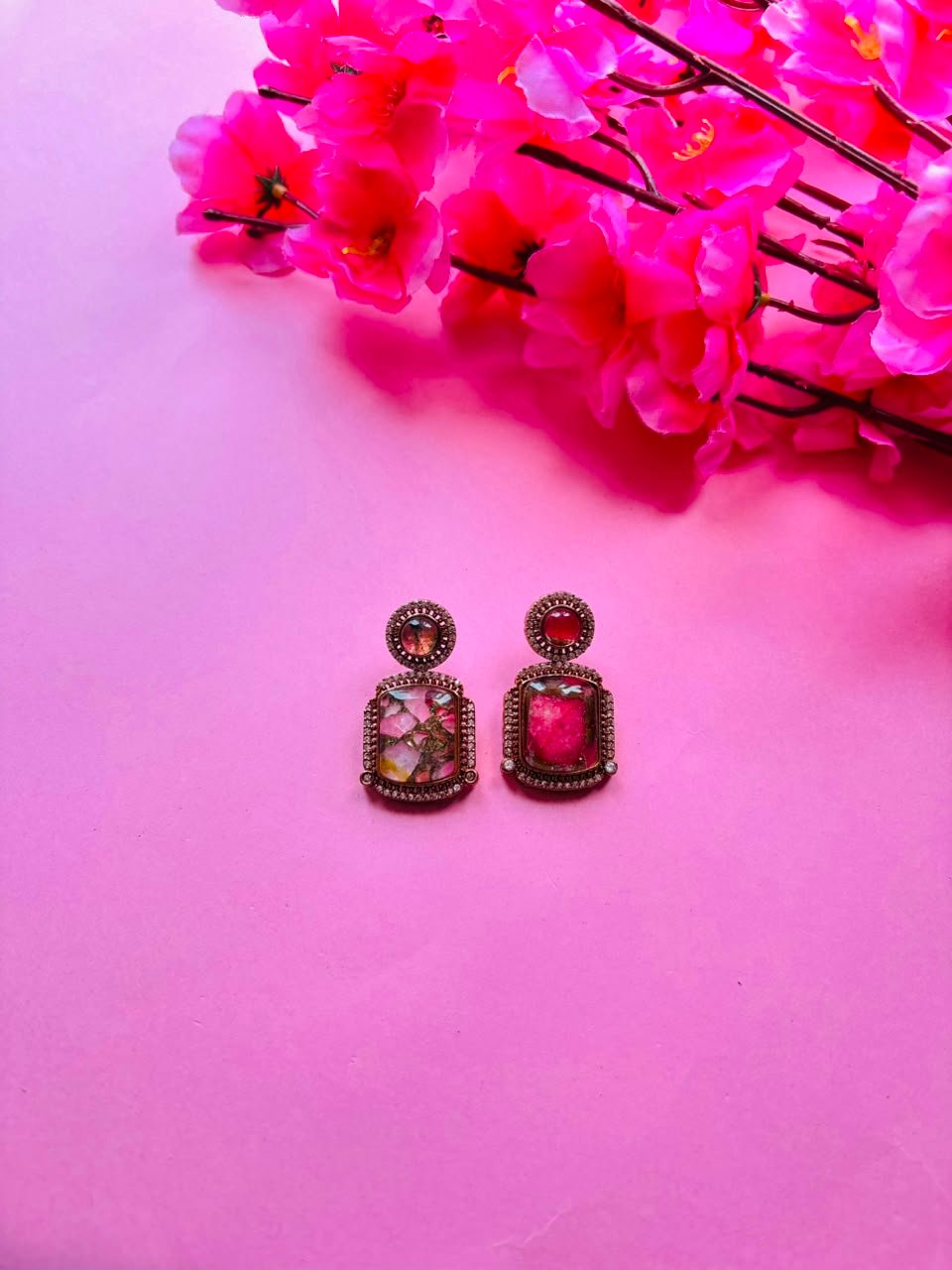 Mosaic Gemstone Drop Earrings - Image 2