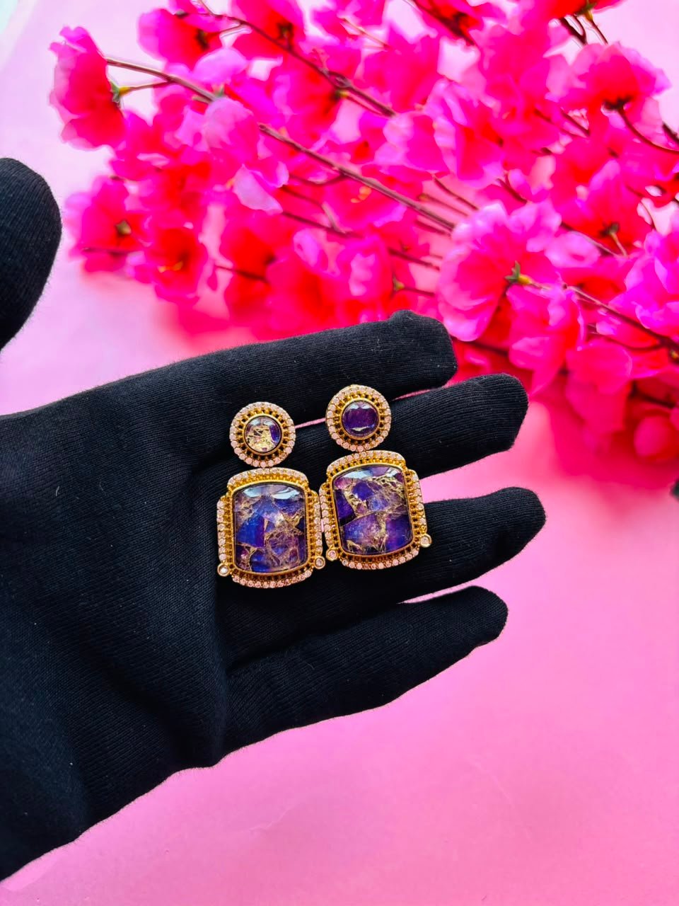 Mosaic Gemstone Drop Earrings - Image 3