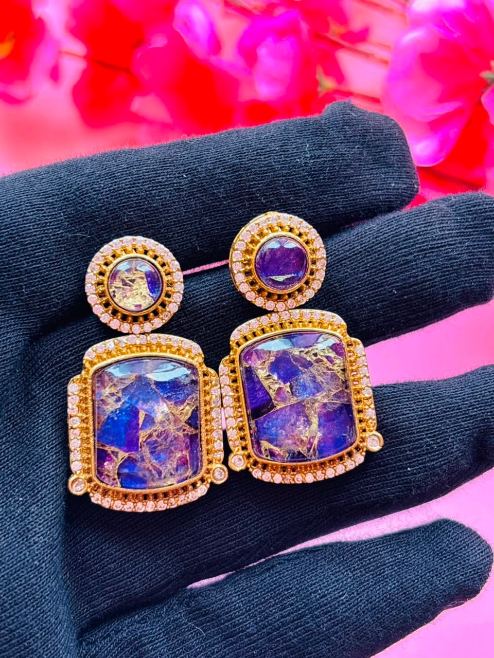 Mosaic Gemstone Drop Earrings - Image 5