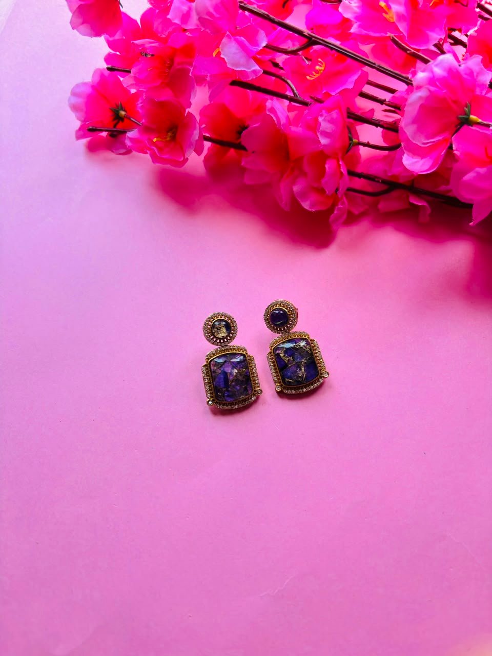 Mosaic Gemstone Drop Earrings - Image 2