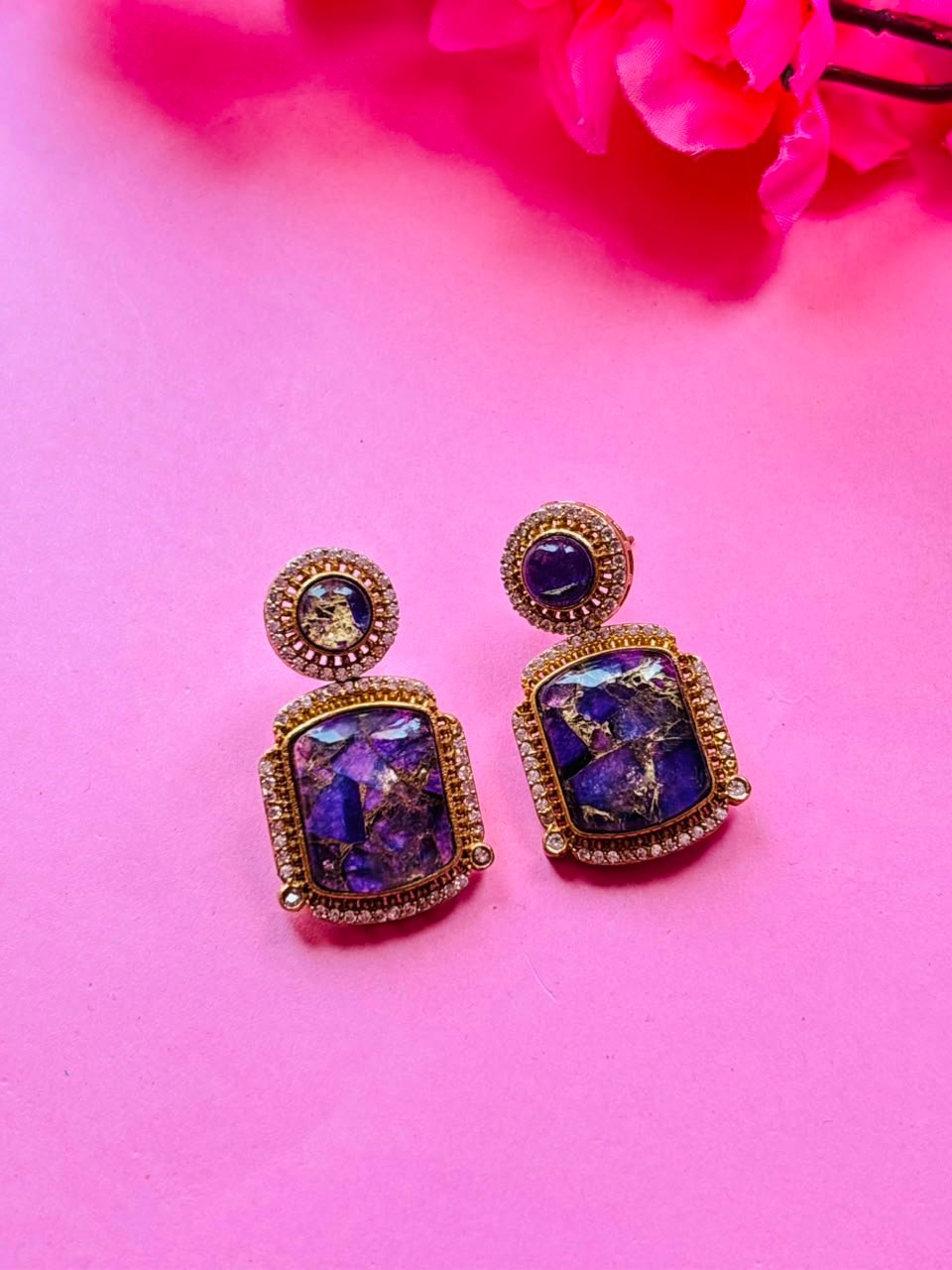 Mosaic Gemstone Drop Earrings - Image 4