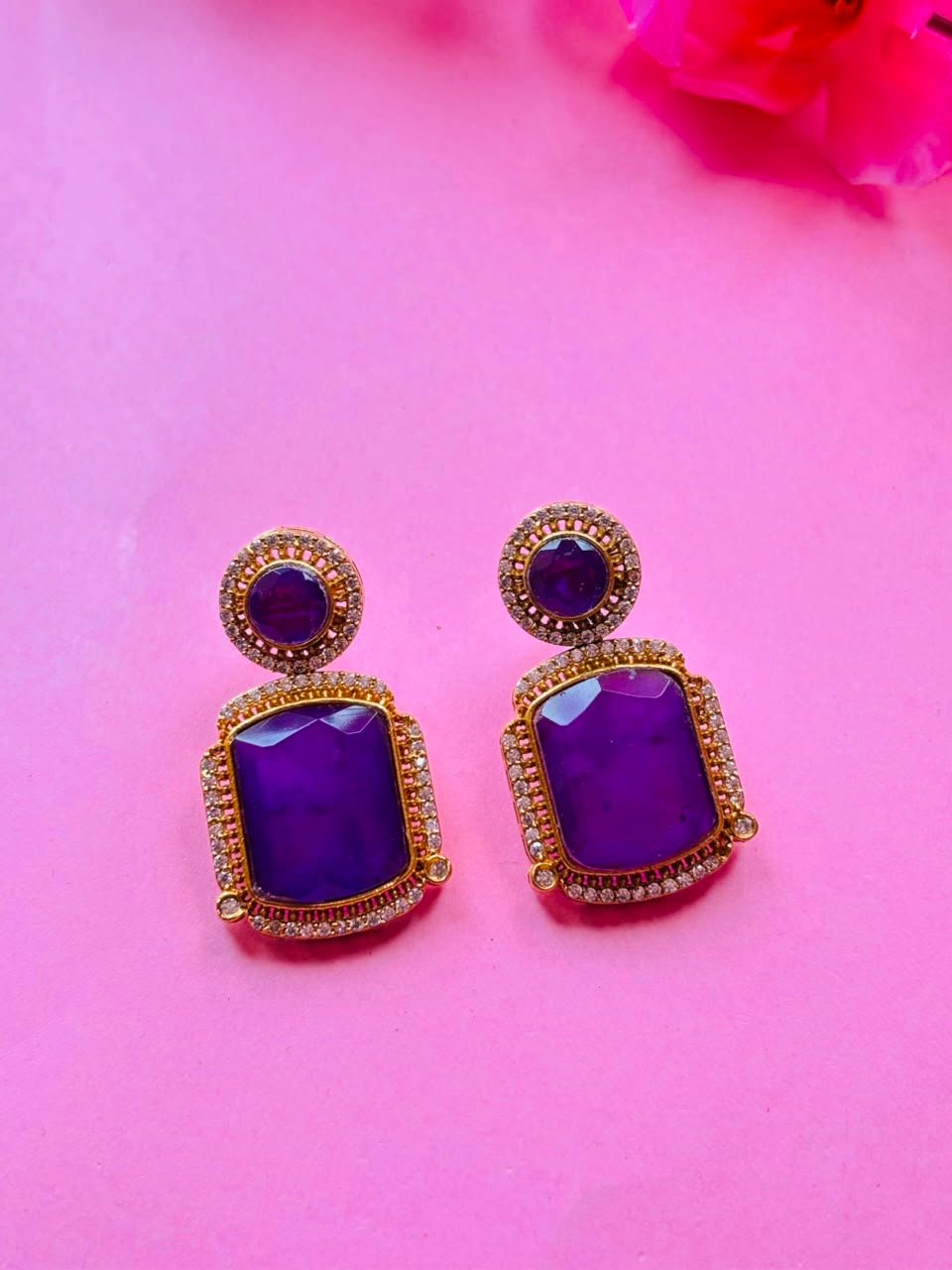 Emerald-Cut Gemstone Drop Earrings - Image 5