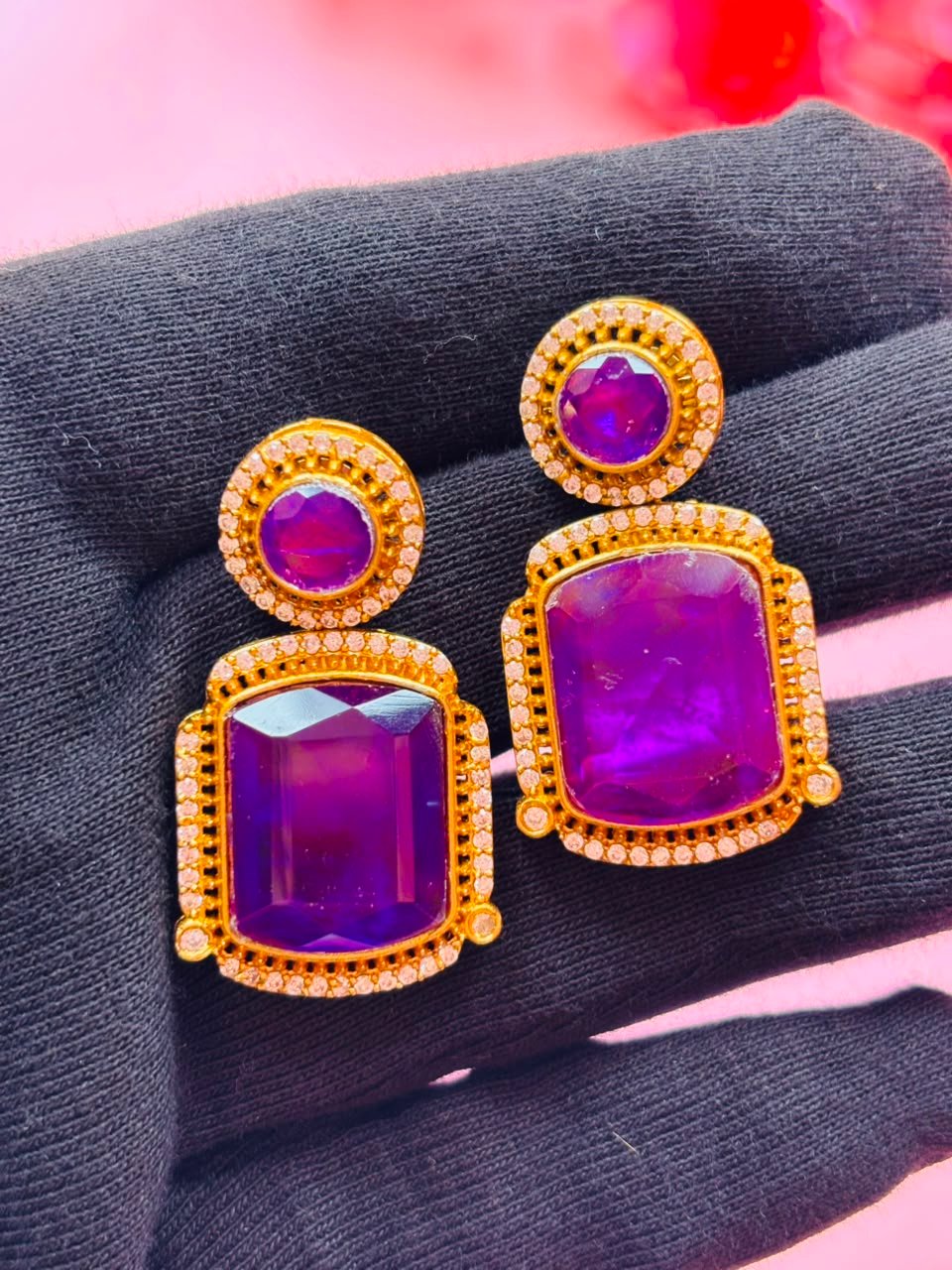 Emerald-Cut Gemstone Drop Earrings - Image 4