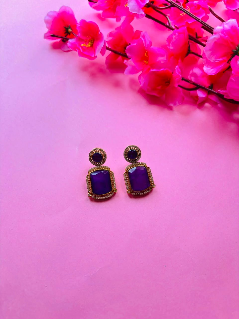 Emerald-Cut Gemstone Drop Earrings - Image 2