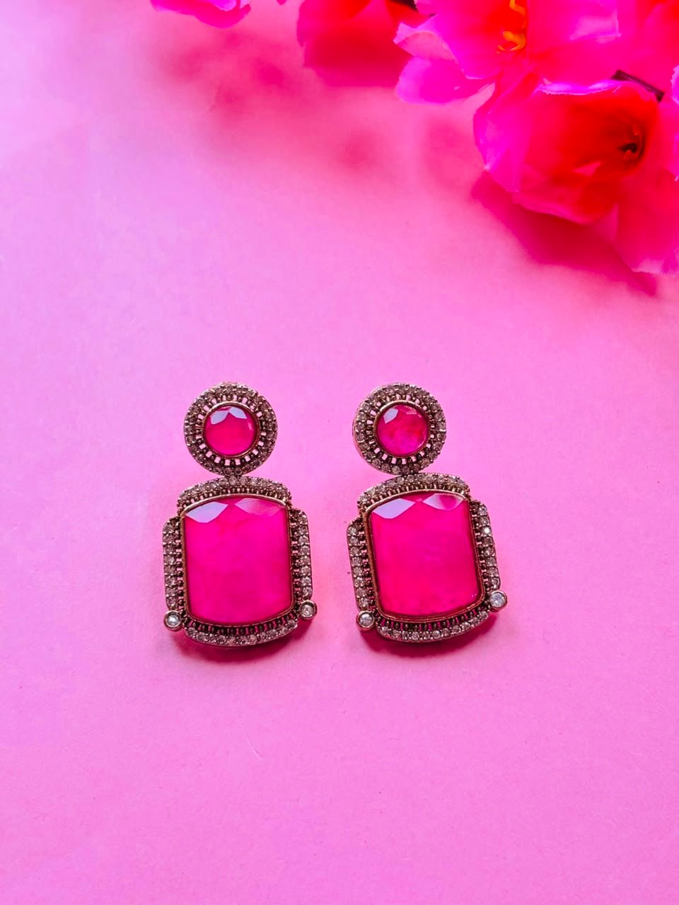 Emerald-Cut Gemstone Drop Earrings - Image 5