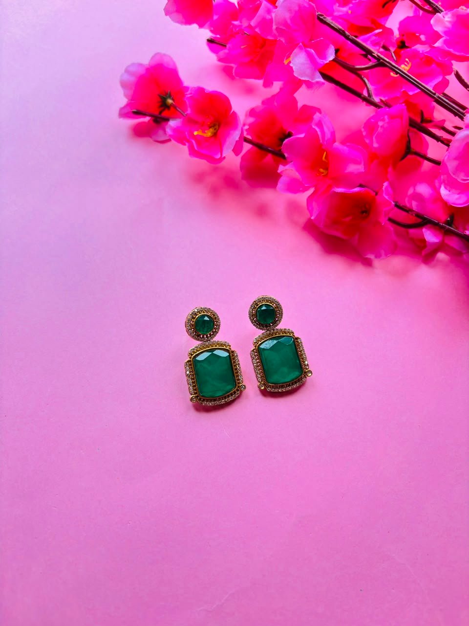 Emerald-Cut Gemstone Drop Earrings - Image 2