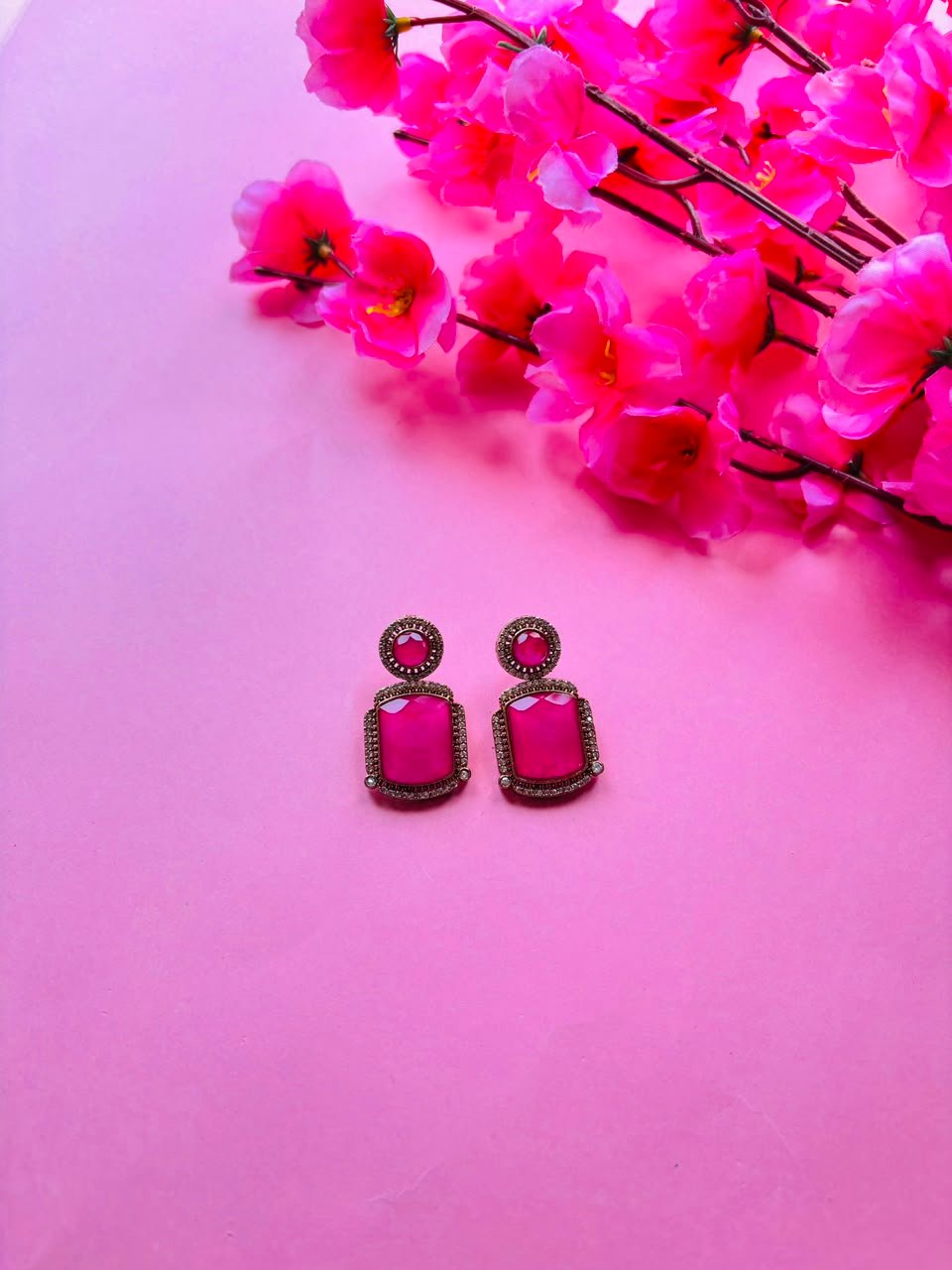 Emerald-Cut Gemstone Drop Earrings - Image 2