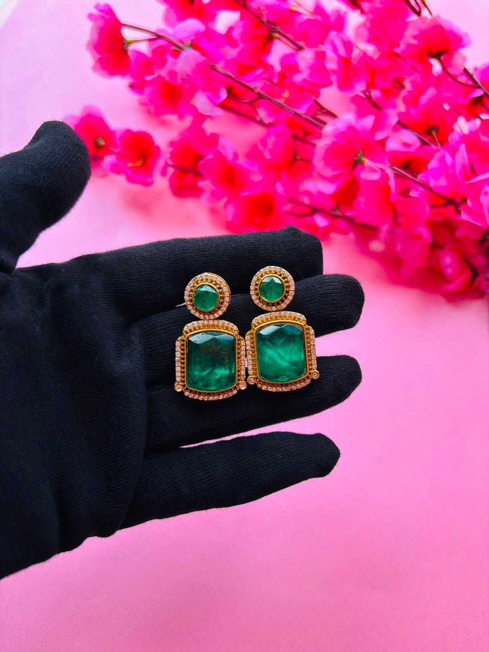 Emerald-Cut Gemstone Drop Earrings - Image 3