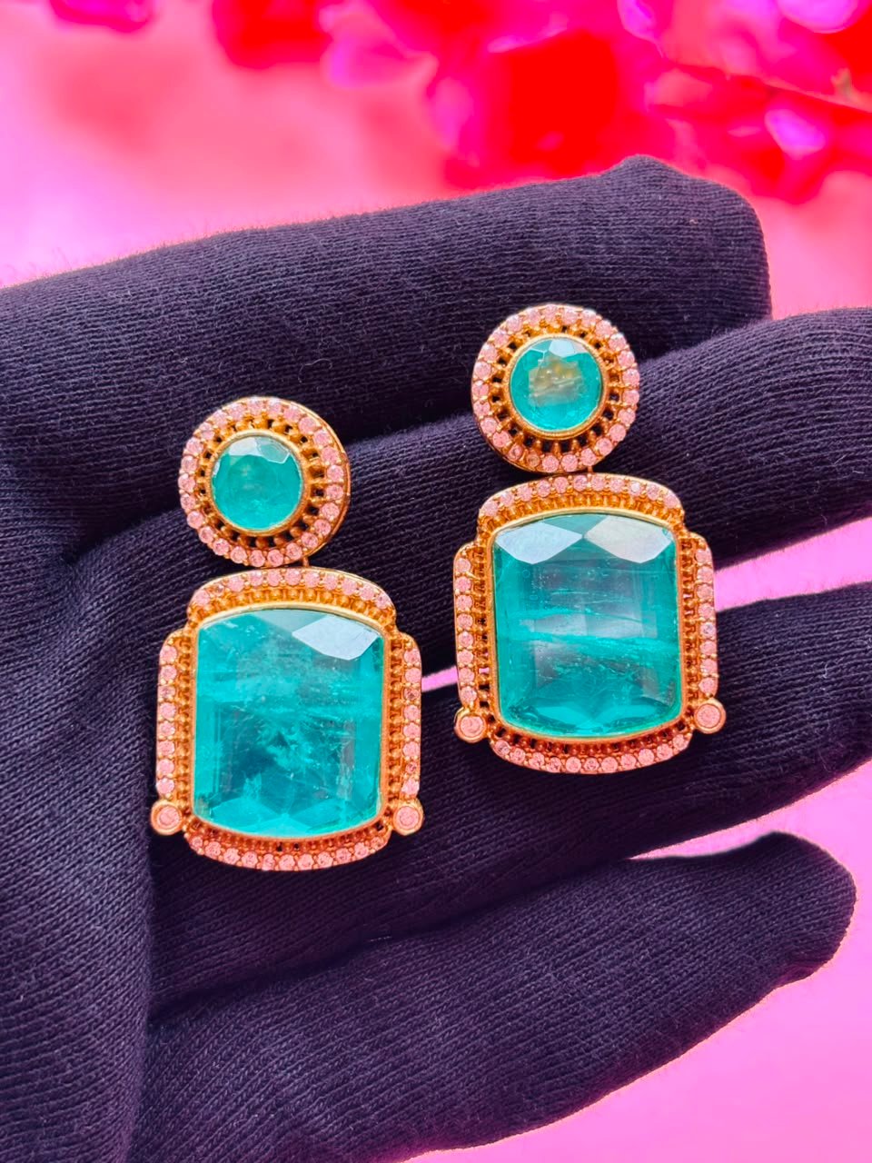 Emerald-Cut Gemstone Drop Earrings - Image 5