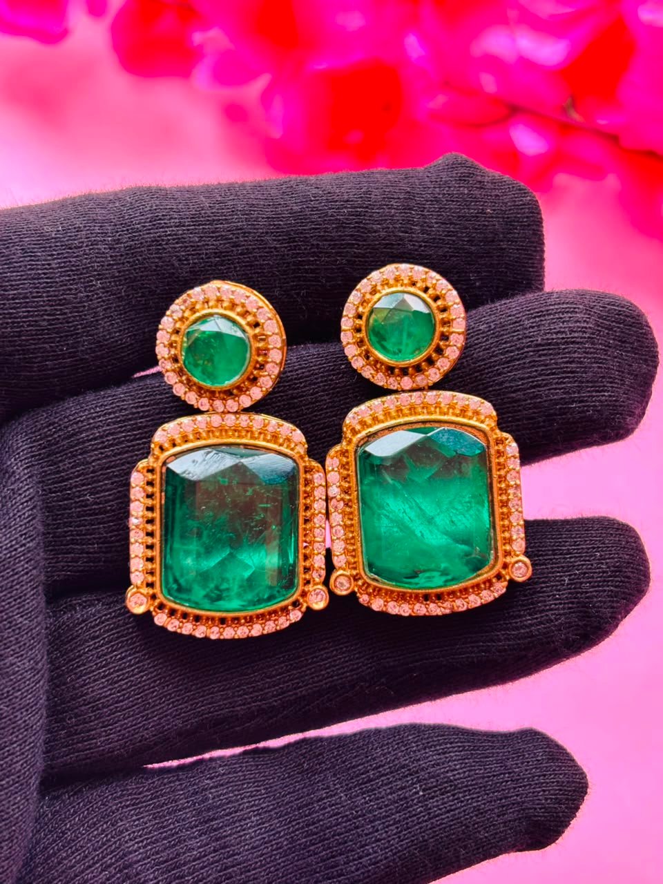 Emerald-Cut Gemstone Drop Earrings - Image 4