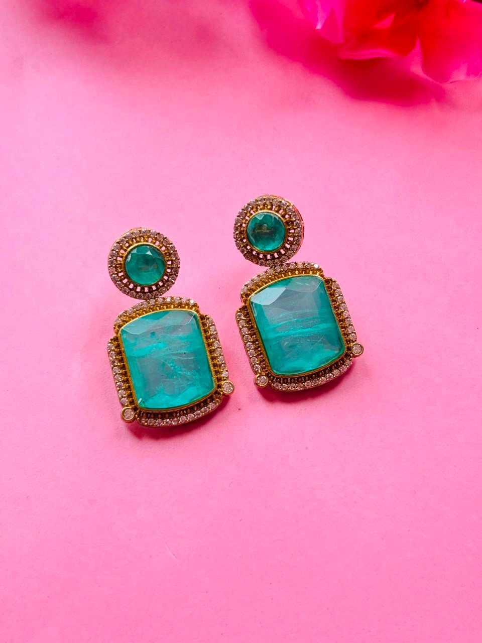 Emerald-Cut Gemstone Drop Earrings - Image 4