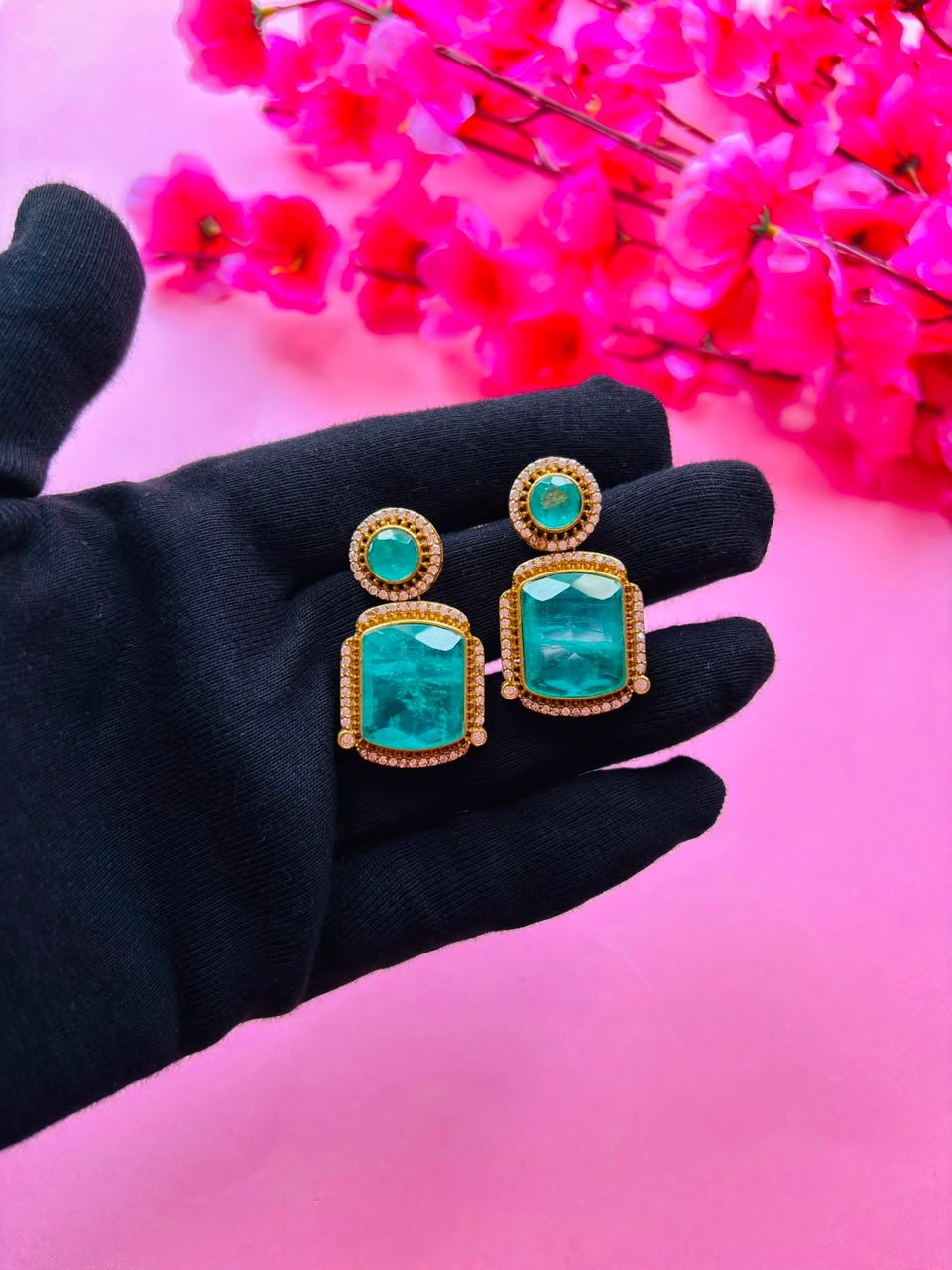 Emerald-Cut Gemstone Drop Earrings - Image 3