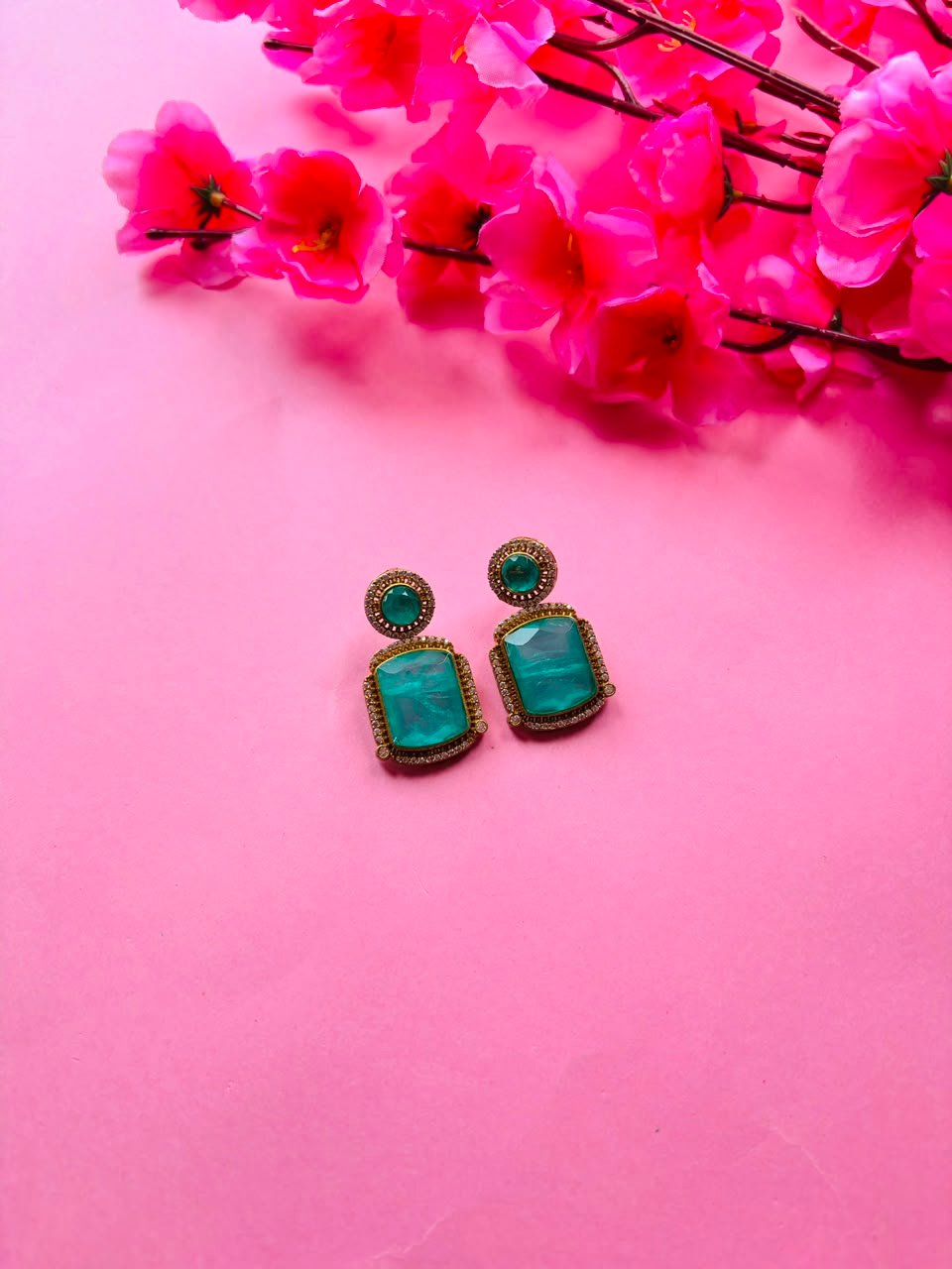 Emerald-Cut Gemstone Drop Earrings - Image 2