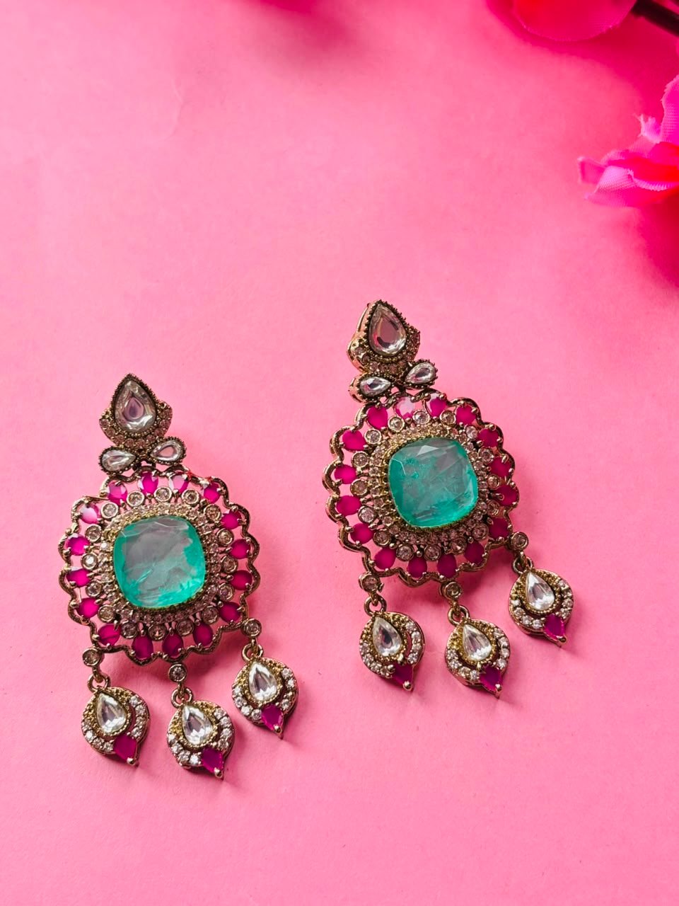 Premium Victorian Floral Chandbali Earrings - Image 4