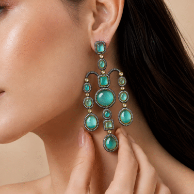 Statement Sea Green Chandelier Earrings For Women