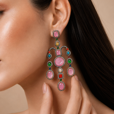 Statement Pink Chandelier Earrings For Women