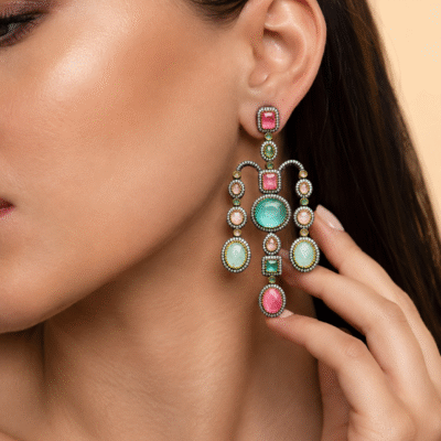 Statement Pink Mint Chandelier Earrings For Women