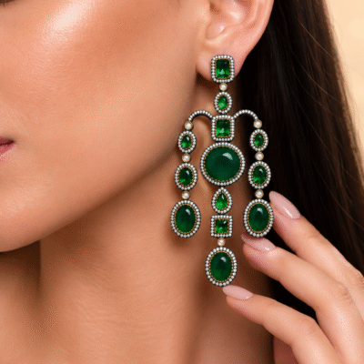 Statement Emerald Green Chandelier Earrings For Women
