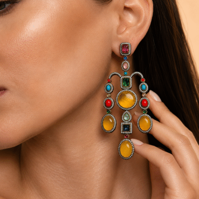 Statement Yellow Chandelier Earrings For Women