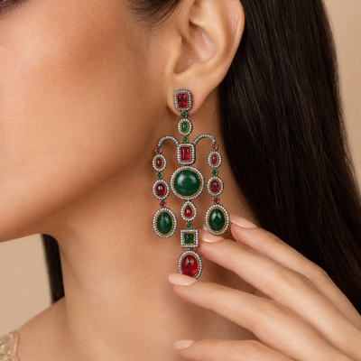 Statement Emerald Green Chandelier Earrings For Women