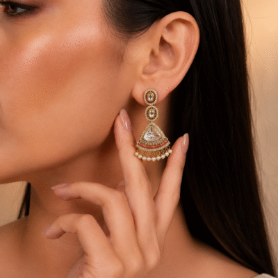 Kundan Chandbali Earrings With Pearl Drops For Women