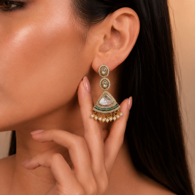 Kundan Chandbali Earrings With Pearl Drops For Women