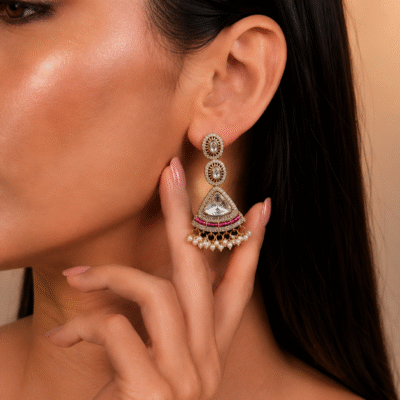 Kundan Chandbali Earrings With Pearl Drops For Women