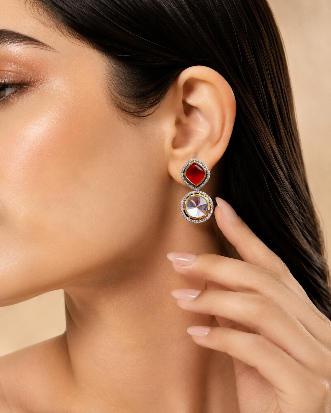 Kundan Drop Earrings With Red Ruby Stone